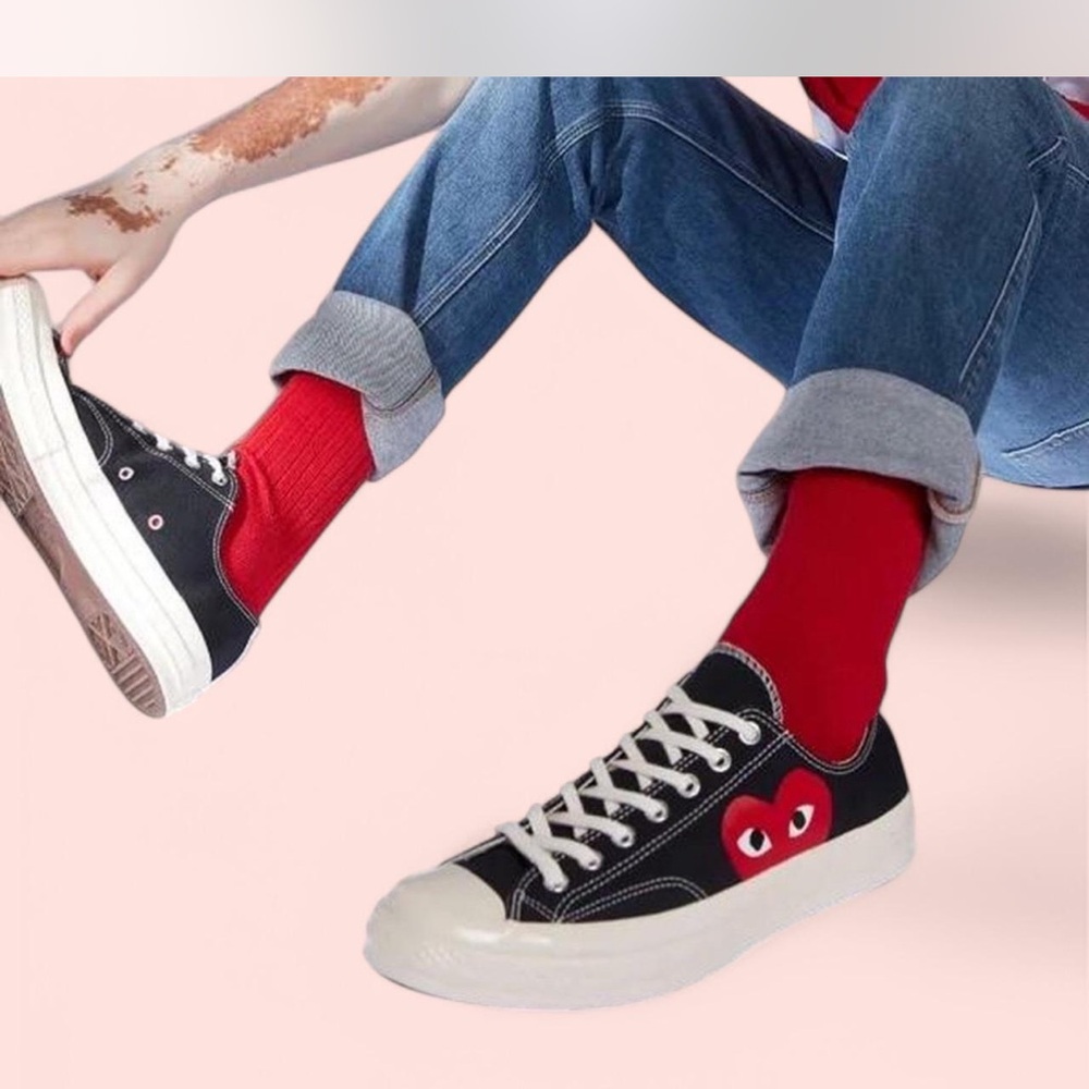 Black and Red Sneakers with Heart Design
